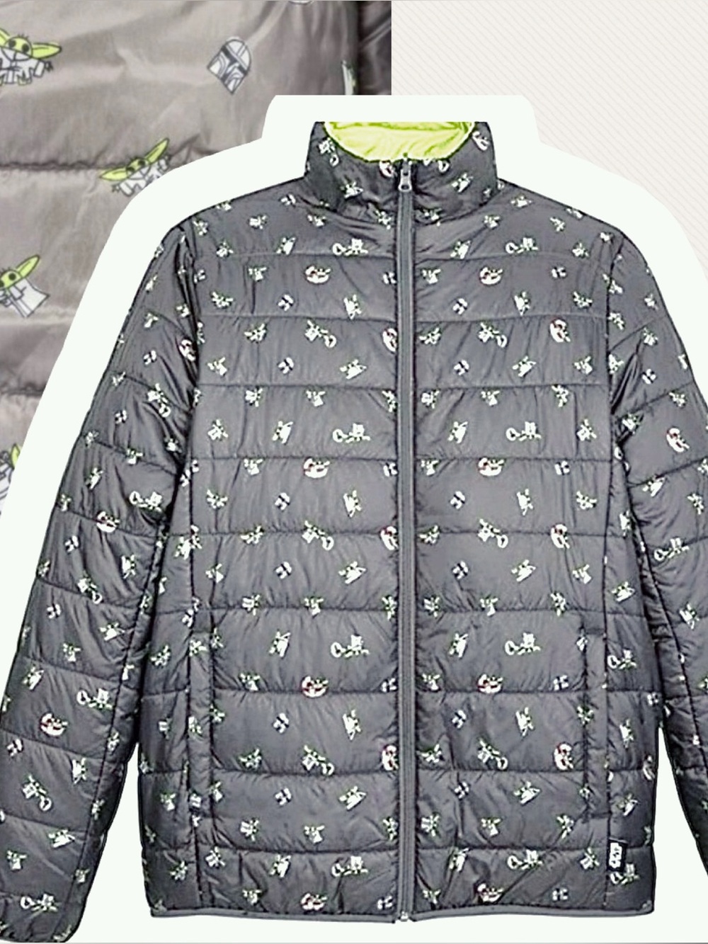 Disney Star Wars Mandalorian The Child Reversible Puffer Jacket Womens XL Gray